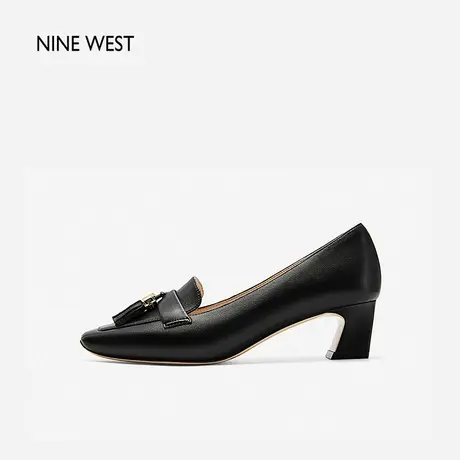 Nine West/玖熙气质流苏乐福鞋2024年春季新款真皮舒适粗跟单鞋女商品大图
