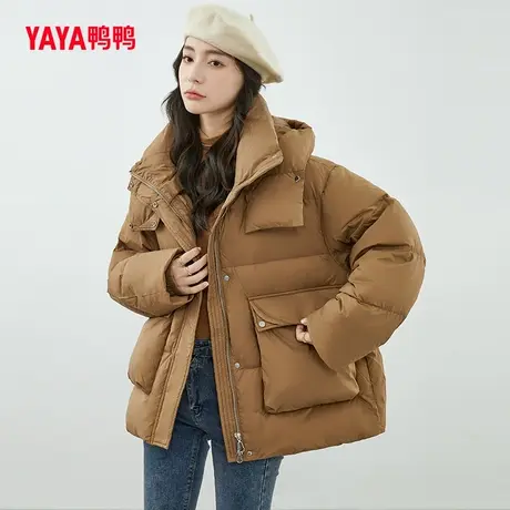 鸭鸭羽绒服女2023年冬季新品短款连帽简约时尚保暖外套Y图片