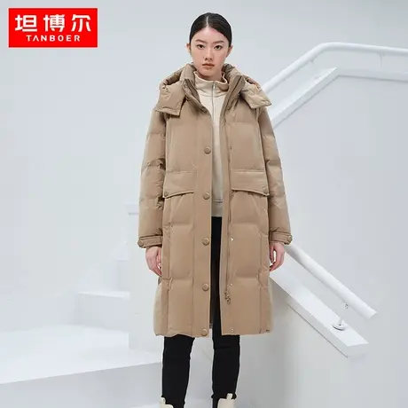 坦博尔2022新款中长款羽绒服女士可脱卸帽韩版廓形休闲保暖外套冬图片