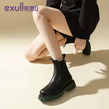 exull/依思Q法式小短靴女2023秋冬新款加绒高跟靴子瘦瘦靴弹力靴商品大图