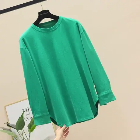 中长款白色大版T恤女2023早春款韩版宽松纯色百搭打底衫时尚上衣商品大图