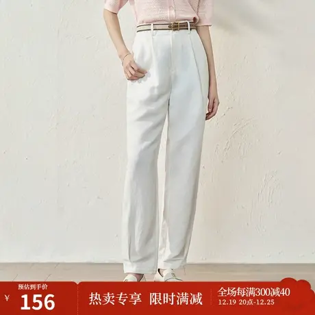 【商场同款】茵曼九分长裤2023夏季女装新款松紧腰亚麻小萝卜裤子商品大图