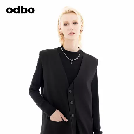 odbo/欧迪比欧拼接压褶长款连衣裙2024秋冬新款精品女装复古小众图片