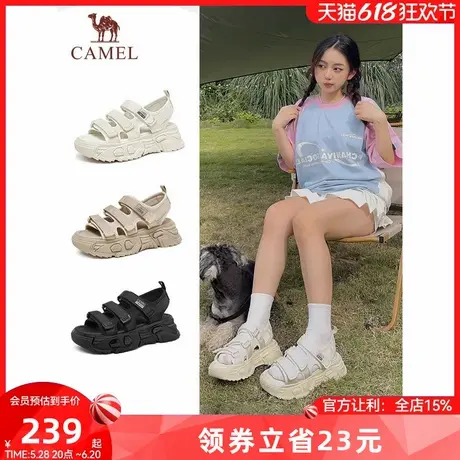 骆驼沙滩鞋女2025夏季新款厚底运动老爹凉鞋女休闲外穿魔术贴女鞋商品大图