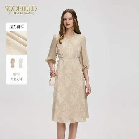 Scofield女装浪漫立体提花连衣裙微透袖笼拼接裙子2025夏季新品图片