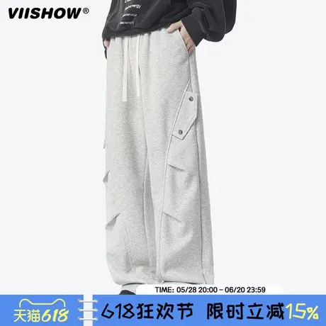 VIISHOW复古潮牌褶皱垂感运动卫裤男美式宽松直筒阔腿百搭休闲裤商品大图