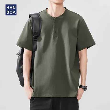 hansca新中式立领衬衫男高级感痞帅短袖2025夏季新款宽松衬衣外套商品大图