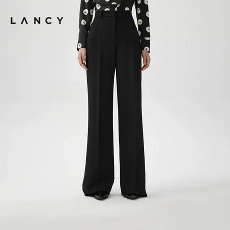LANCY/朗姿春季新款宽松高腰阔腿长裤子气质通勤黑色直筒裤女商品大图