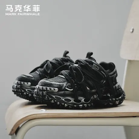 马克华菲男鞋2025夏季新款真皮老爹鞋系带增高机能轮胎鞋休闲潮鞋商品大图