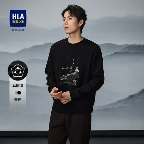 HLA/海澜之家山不在高系列卫衣25春夏新印花刺绣圆领针织长袖男图片