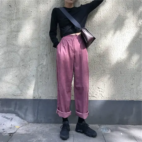 阔腿裤女春秋2019新款韩版宽松休闲显瘦洋气垂感直筒高腰休闲长裤图片