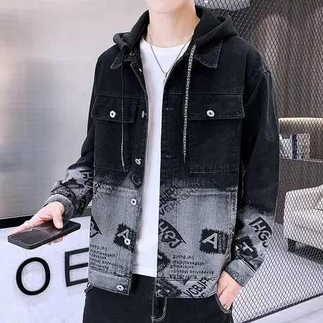 秋款新款牛仔夹克外套男港风加绒潮流上衣帅气牛仔男士外套秋冬装商品大图