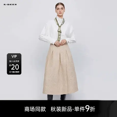 【商场同款】sdeer圣迪奥女田园风高腰绣花压褶A字长裙S25381127图片
