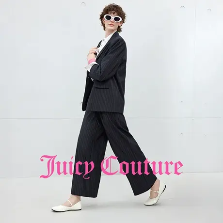 Juicy Couture橘滋西装外套女2025年秋季新款黑色条纹宽松上衣商品大图