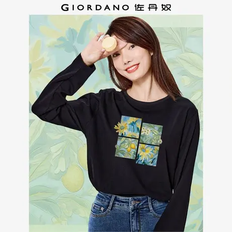 佐丹奴T恤女装纯棉印花圆领针织长袖T恤 69395038商品大图