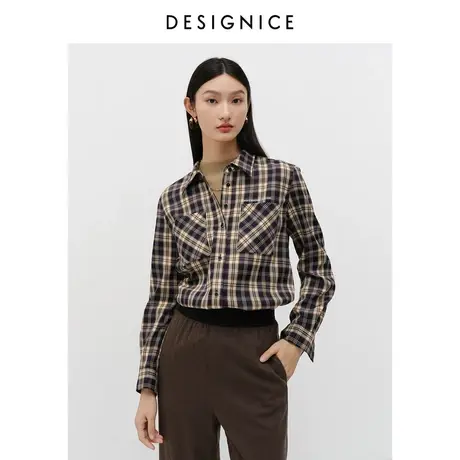 商场同款迪赛尼斯冬季新款内搭叠穿衬衣复古长袖格子衬衫女商品大图