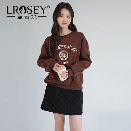 蓝若水大码女装宽松字母印花卫衣2025秋装新款时尚百搭圆领上衣YL图片