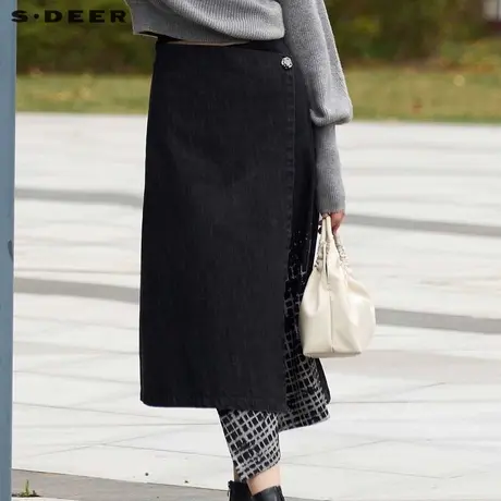sdeer圣迪奥冬季女装时尚不规则格子印花A字长裙S24481106图片