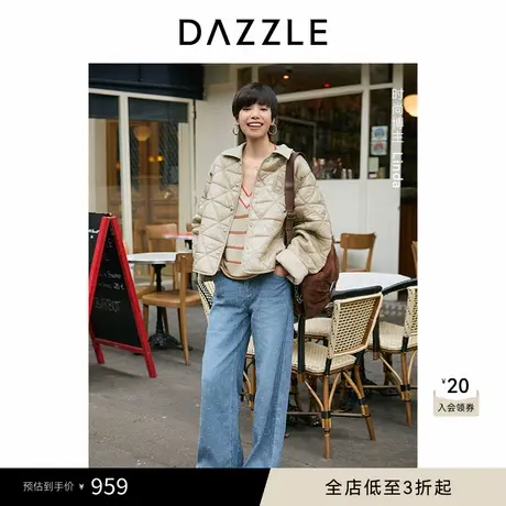 DAZZLE地素奥莱 牛仔裤秋季女装磨白绣花复古学院风阔腿裤商品大图