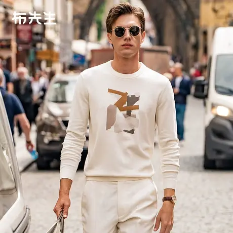 MrBu布先生几何嵌花针织毛衣男长袖2023冬新款圆领羊毛衫BT12356图片