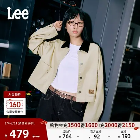 Lee25秋冬新品舒适版灯芯绒撞色翻领花朵铆钉设计女短款工装外套图片