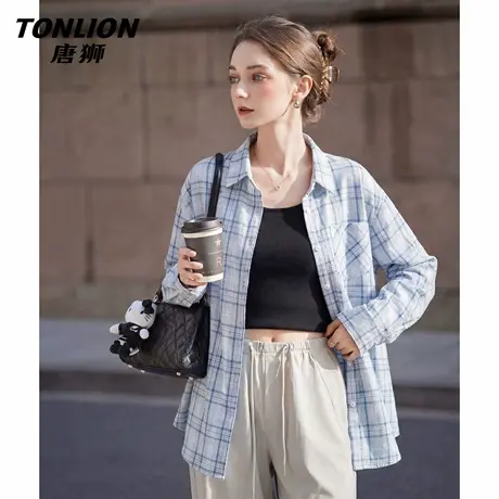 唐狮官方复古格子衬衫外套女2026新款春夏格纹罩衫衬衣翻领上衣VC商品大图