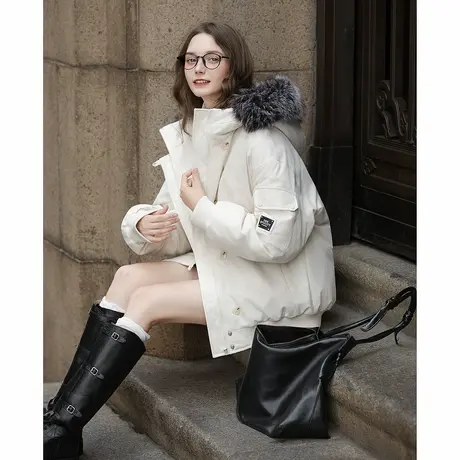 唐狮冬季女连帽毛领短款派克棉衣简约时尚高级感好看流行百搭TUTA图片