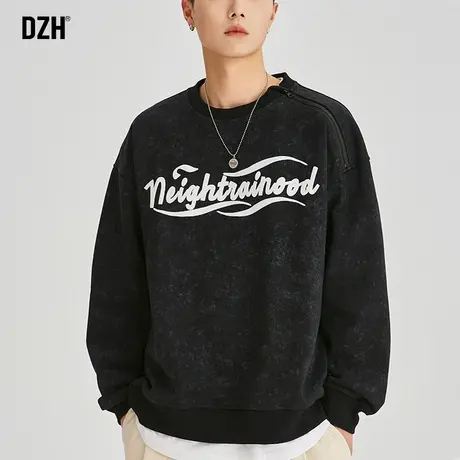 男士黑色卫衣潮牌男秋季潮牌美式重磅无帽衫2023新款男装情侣外套商品大图