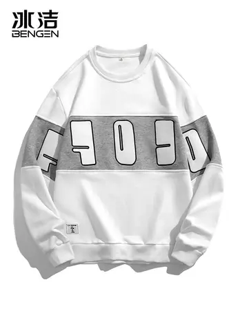 冰洁撞色圆领卫衣男2023秋季休闲简约校园情侣舒适百搭长袖上衣KP商品大图