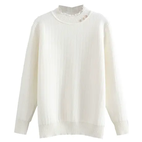 显瘦大码胖MM上衣女加绒套头花边领针织毛衣打底衫2023年季新款图片