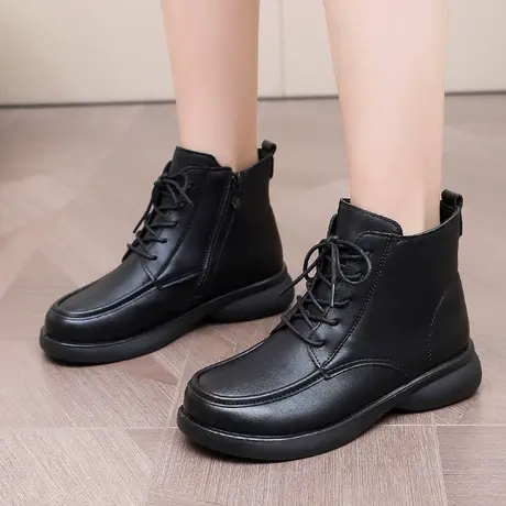 妈妈鞋冬季中老年棉鞋加绒防滑短靴老人女鞋保暖皮鞋中年高帮冬鞋图片