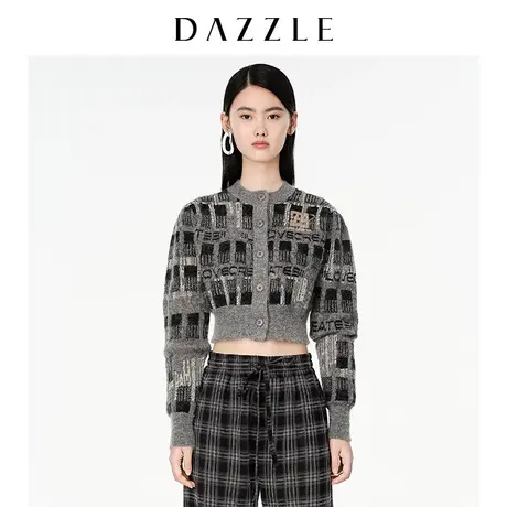 【七七酱专享】DAZZLE地素奥莱 串珠刺绣提花针织长袖开衫毛衣女2图片