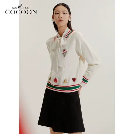 COCOON商场同款2023秋冬新款学院风减龄提花绵羊毛针织衫商品大图