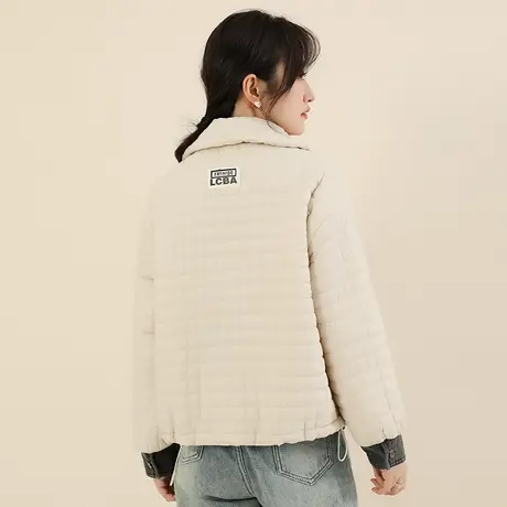 新品8.5折】时尚翻领拼接棉服宽松休闲保暖棉衣棉袄外套商品大图