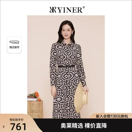 YINER音儿女装2023春季新款复古POLO领连衣裙图片