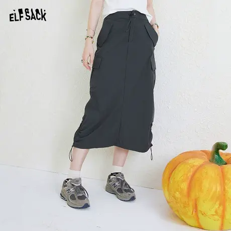 妖精的口袋灰色工装半身裙女2024春新款高腰a字休闲运动半身长裙商品大图