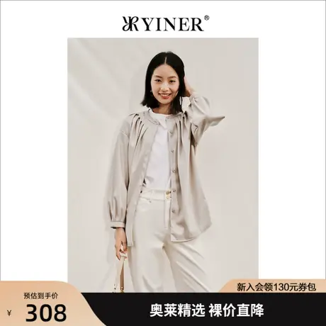 音儿美地女装2022秋新款前襟打褶圆领宽松环保皮短外套商品大图