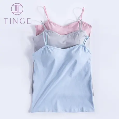 TINGE纯棉打底吊带一体带胸垫无钢圈外穿白色背心女内衣春秋薄款商品大图