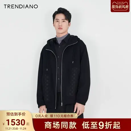 TRENDIANO官方2023新款春季男装宽松连帽开衫时尚外套商品大图