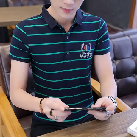 纯棉秋季新款POLO衫男士长袖t恤休闲百搭宽松印花潮流印花上衣服商品大图