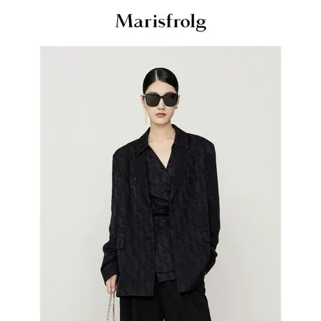 【爽滑垂坠面料】玛丝菲尔秋季新款高级感黑色显瘦西装外套商品大图