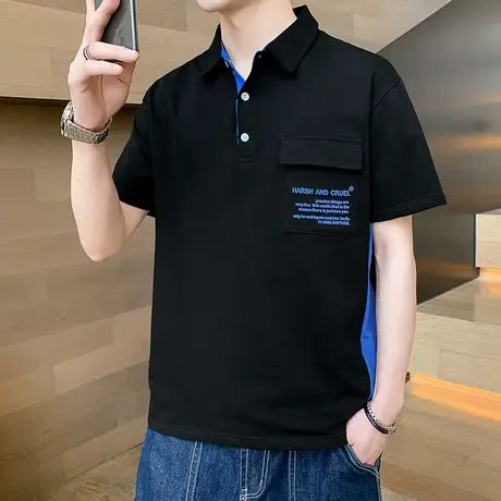 2023夏季新款翻领polo衫男士t恤潮牌休闲百搭工装纯棉青年短袖T恤商品大图