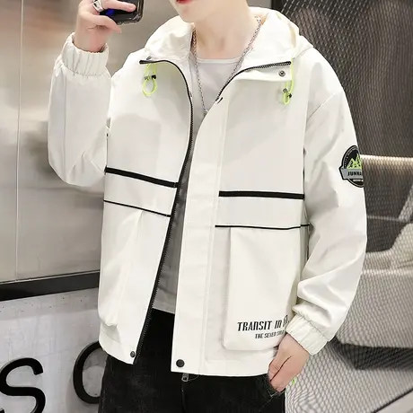 休闲工装夹克男士春秋季潮流连帽潮牌大口袋上衣服宽松印花男外套商品大图