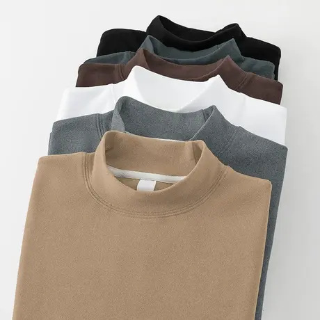 300g重磅半高领打底衫德绒长袖t恤男双面绒中领内搭小衫纯色秋衣商品大图