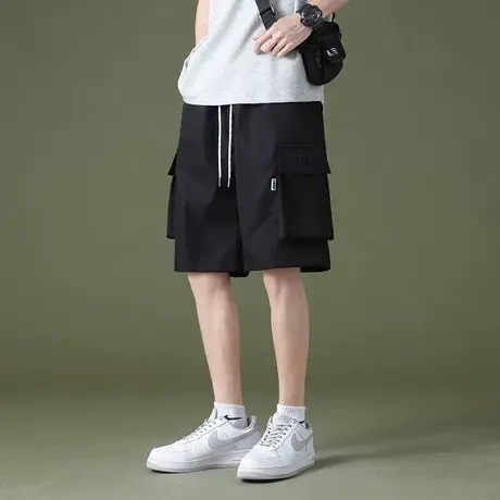 字母刺绣工装短裤男士夏季五分直筒裤子男潮牌青少年运动休闲中裤商品大图