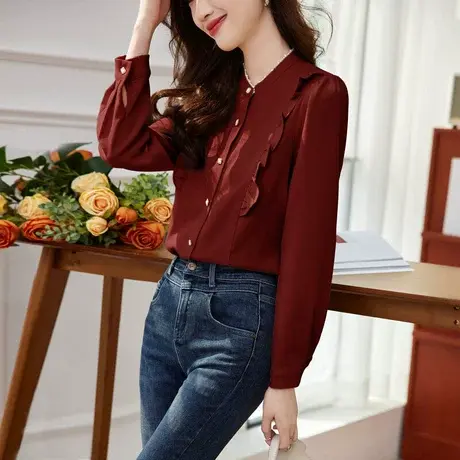 时尚通勤气质长袖衬衫2022年冬季新款淑女温柔灯芯绒显瘦通勤上衣商品大图
