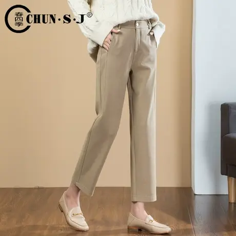 冬季加厚毛呢直筒裤女九分卡其色休闲西装裤子2023新款垂感烟管裤图片