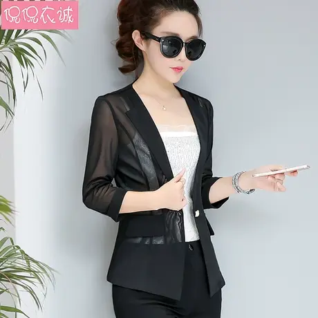 2025春装新款修身小西服短款透气网眼七分袖女西装薄款外套女上衣商品大图