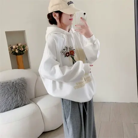 中长款减龄加绒加厚连帽卫衣女秋冬2023年新款宽松洋气学生上衣潮商品大图