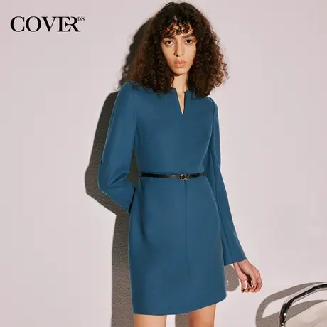 COVER冬季开口羊毛短款长袖连衣裙图片